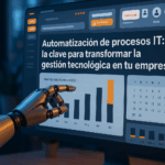 Ilustración de un ojo futurista formado por circuitos y datos, representando el dilema ético de la inteligencia artificial en empresas